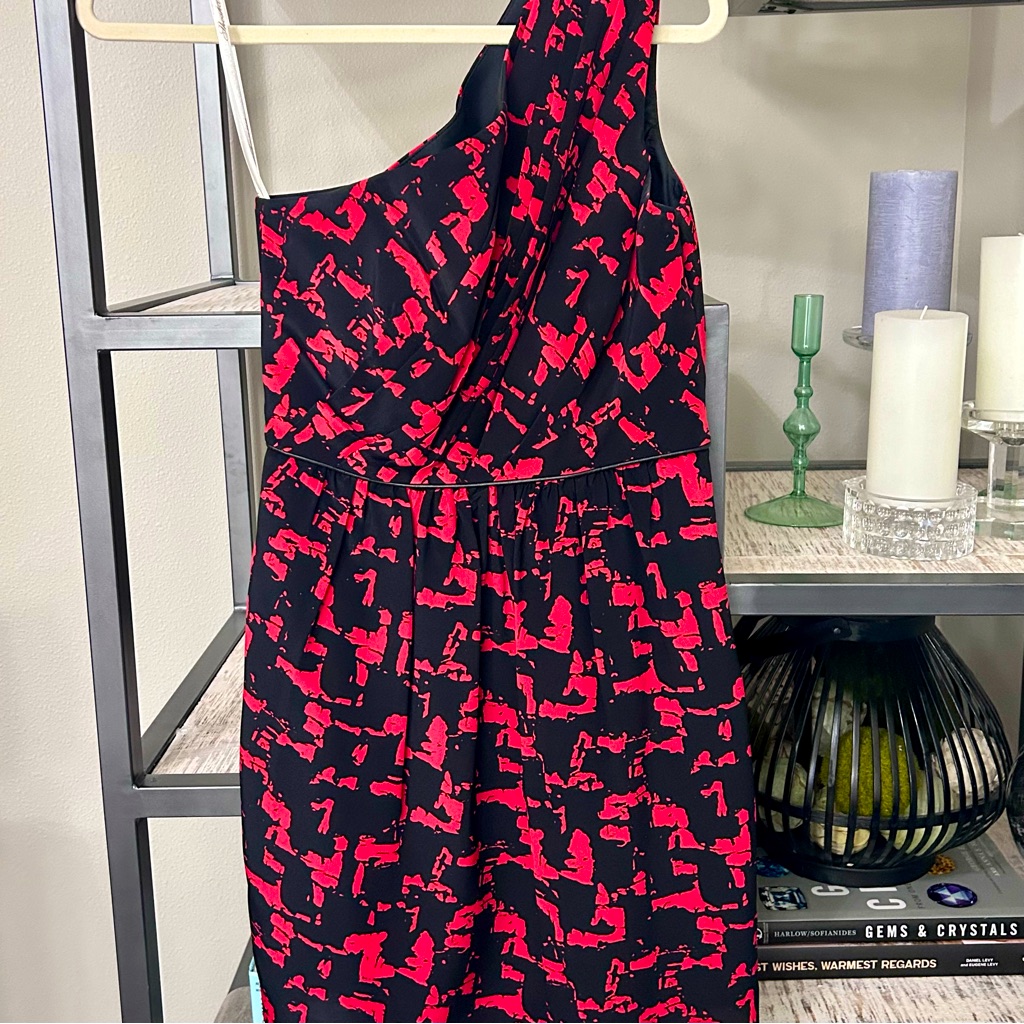 Shoshanna Red And Black One Shoulder Silk Lined Dress Size 0